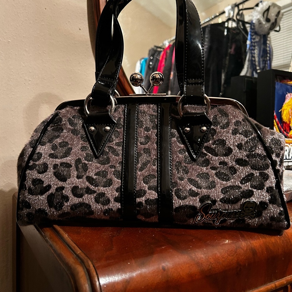 Sourpuss Black and Gray Leopard Print Handbag